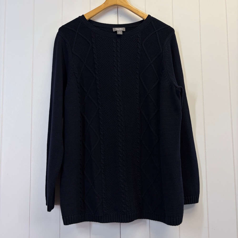 Martha Stewart Nautical Cable Knit Sweater Womens Size XL Quiet Luxury Coastal